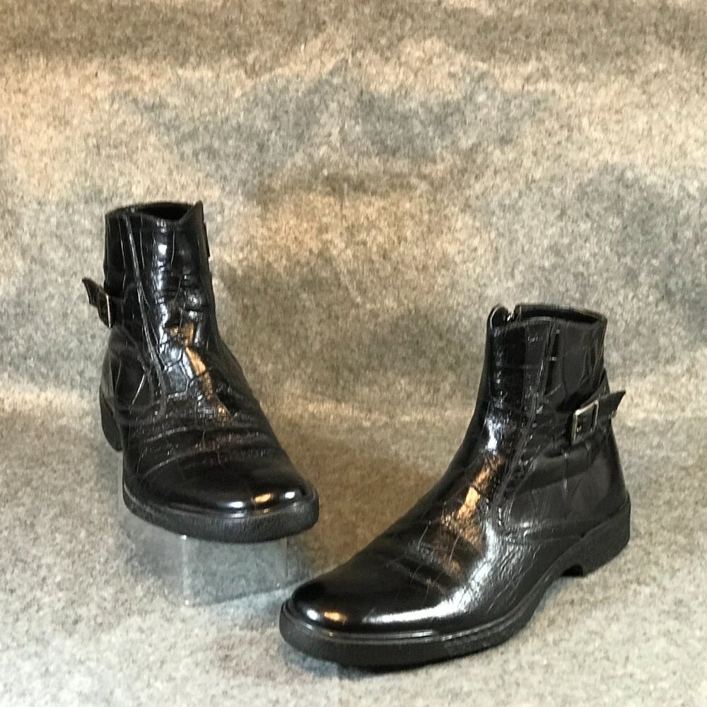 GOOD MAN Black Side-Zip Closure Plain Toe Non-Slip Fax Fur Insole Men's Ankle Bo